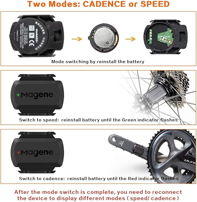 Magene Outdoor/Indoor Speed/Cadence Sensor for Cycling, Wireless Bluetooth/Ant+ Bike Computer RPM Sensor for Road Bike or Spinning Bike and Trainers Compatible with Onelap, Wahoo Fitness, Zwift