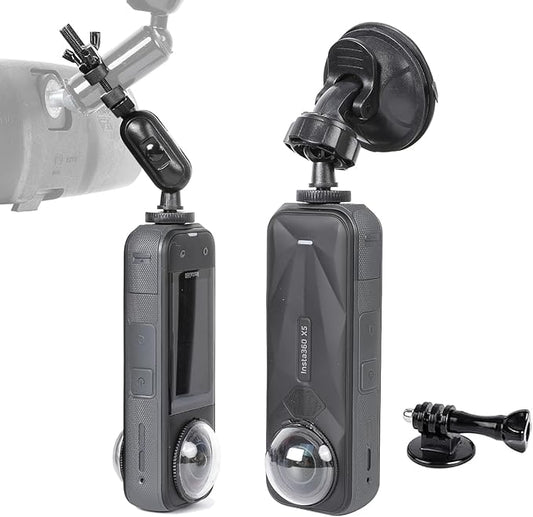 PellKing Rear View Mirror Holder Suction Cup Kit for Insta360 X5/X4/X3/X2/X,360 Rotation Ball Head Rear View Holder Suction Cup Mount Kit Compatible with Insta360 X5/X4/X3,GoPro 13,12,etc Series