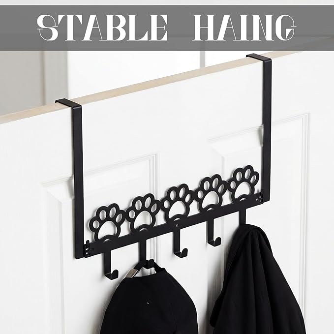 Dog Paws Over The Door Hooks Hanger Wall Mount Towel Hanger Door Holder Organizer 5 Hooks Kawaii Farmhouse Rustic Coquettish Style Decor for Bedroom Bathroom Towel Hat Clothes