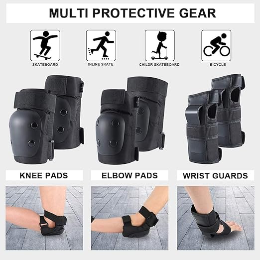 Adult/Child Knee Pads Elbow Pads Wrist Guards 3 in 1 Protective Gear Set for Skateboarding Inline Roller Biking Roller Skating Cycling Outdoor Sports Black XL