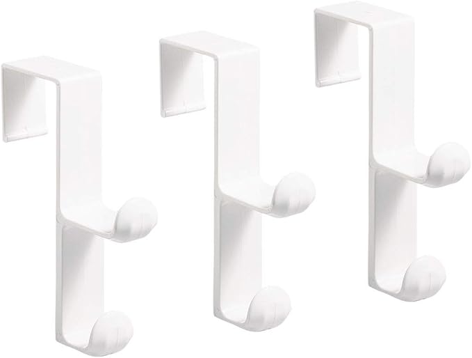 iDesign Over The Door Plastic Dual Hook Hanger for Coats, Jackets, Hats, Robes, Towels, Ideal for Bathroom, Bedroom, Mudroom, White (Pack of 36)