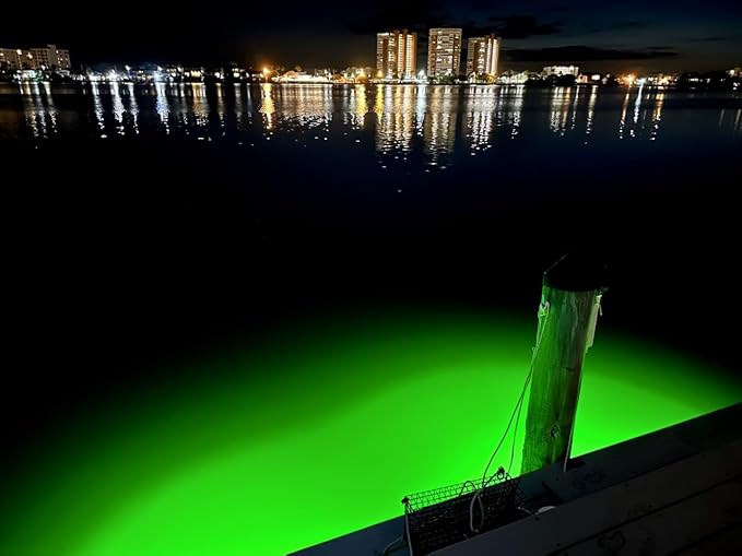 Saltwater Approved Barnacle Burner Underwater Fish Light, 250 Watt Extreme Brilliant Green 21,000 Lumens Single Dock Light 50' Marine Grade Lamp Cable, Automatic Dusk to Dawn, Easy Self Installation.