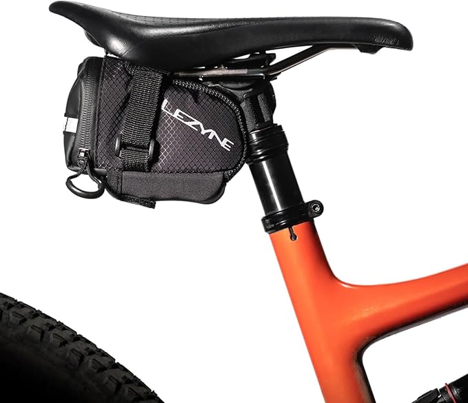 LEZYNE Caddy Bike Saddle Bag - Durable Nylon Cycling Storage Bag with Velcro/Quick Release Mount, Reflective Accents, Water-Resistant Zipper for Road Bikes & Commuters