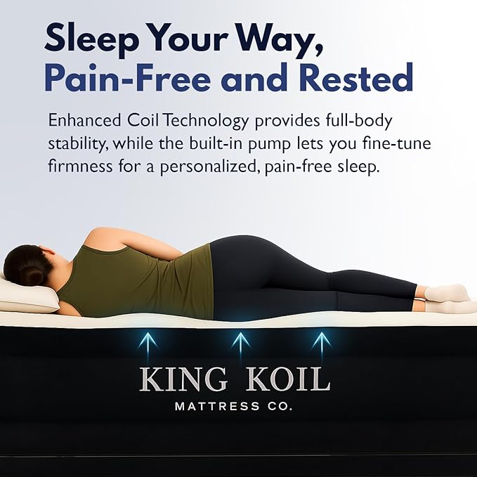 King Koil Luxury Twin Air Mattress with Built in Pump, 20” Double High Twin Size Premium Airbed, Inflatable Blow Up Mattress, Waterproof, 1-Year Warranty