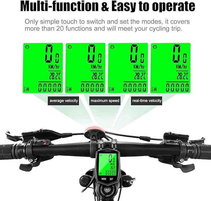 SEISSO Bike Computer Speedometer, Wireless Waterproof Cycling Odometer, Smart Sensor, Auto Wake-up, Multi-Function Bicycle Speed Tracker with LCD Backlight Display