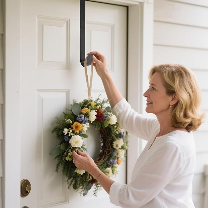 Sattiyrch 15" Wreath Hanger for Front Door,Sturdy Steel Wreath Door Hanger,Over The Door Hanger Hook (White,4)