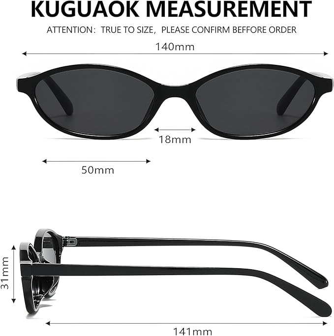 KUGUAOK Retro Oval Sunglasses for Women 90s Design Small Cat Eye Sun Glasses UV Protection Y2k Trendy Narrow Shades
