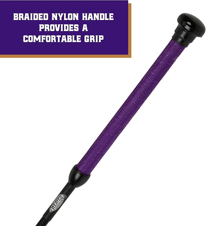 Weaver Livestock Basic Pig Show Whip, Hog Livestock Whip with Braided Nylon Handle, Leather Popper, Lightweight Braided Shaft