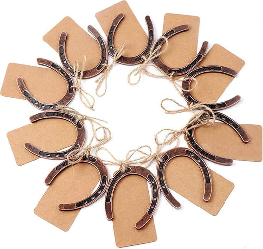OurWarm 10pcs Good Lucky Horseshoe Wedding Favors with Kraft Tags Rustic Horseshoe Gifts for Vintage Wedding Party Decorations