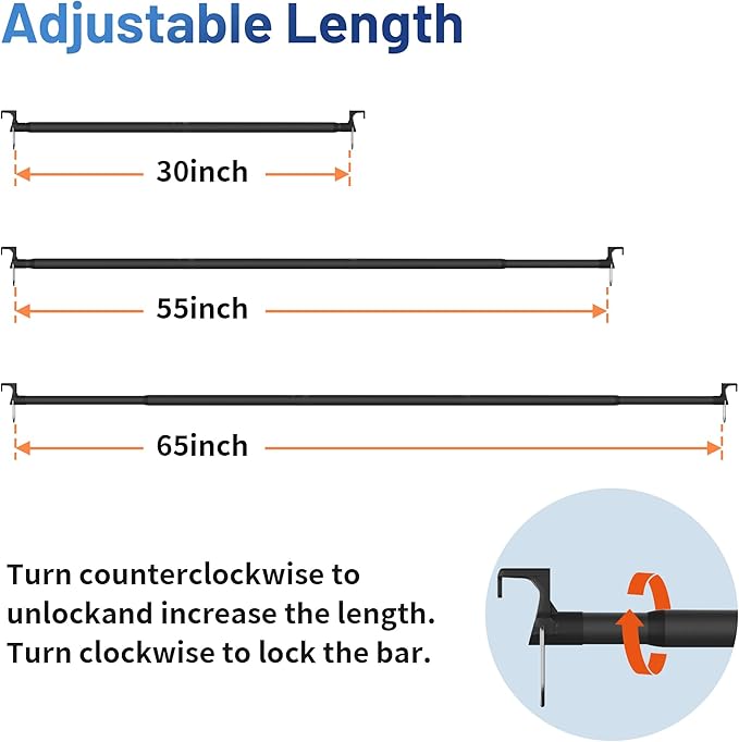 Heavy Duty Car Clothes Hanger Bar 30-64 Inches - Wrinkle Free Telescopic Clothes Rack for Vehicles, SUV, Truck