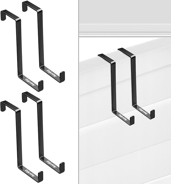 Unjumbly Over The Door Hook- 4 Pack Sturdy Metal Over Door Hook, Fitting Two Sized Doors, Door Hangers and Over The Door Hooks for Hanging Clothes, Towels, Coats and More (Black)