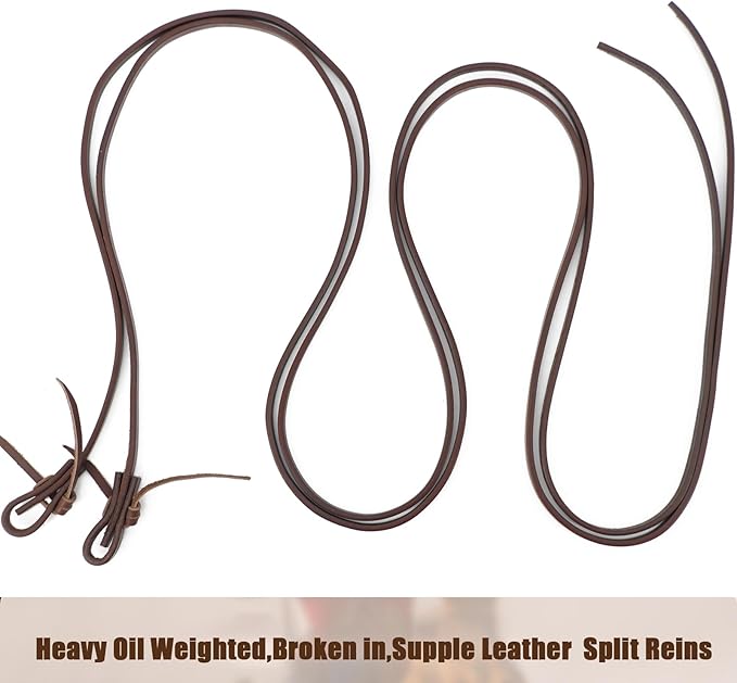 Jeereal Extra Heavy Harness Split Reins, Heavy Oil Weighted,Broken in,1/2" Width Supple Leather Reins