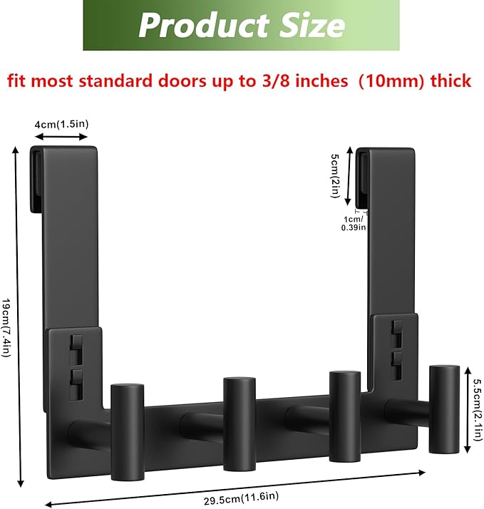 Extended Robe Door Hooks, Heavy Duty Stainless Steel Towel Hooks for Frameless Glass Shower Doors, Towel Hanger Rack, Shower Hooks for Bathroom (Black-4 Hooks, 1 Pack)