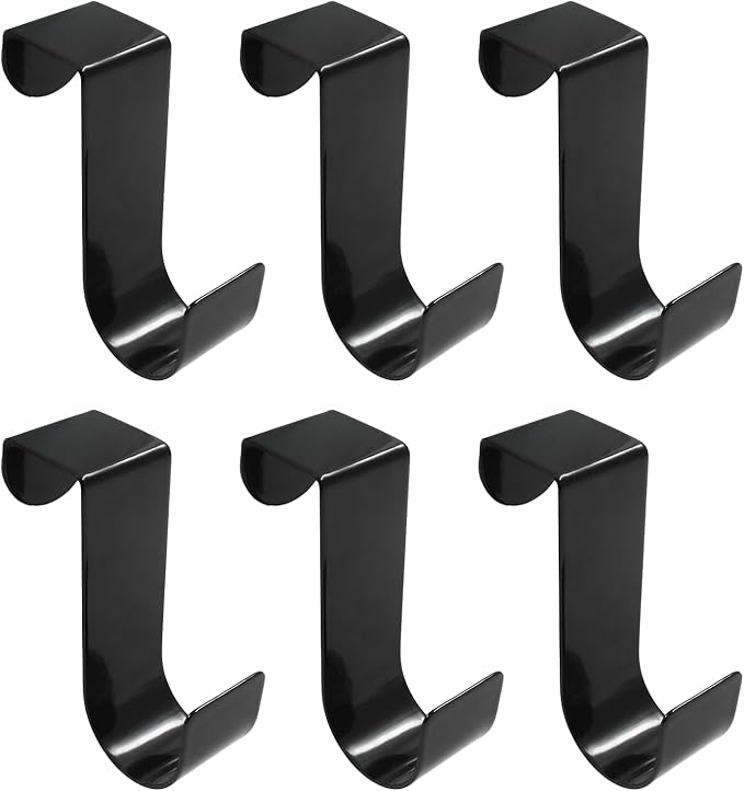 6 Pack Over The Cabinet Door Hook, Metal Single Over Door Hooks Hanger Hook for Hanging Stocking Clothes Towels (Black)