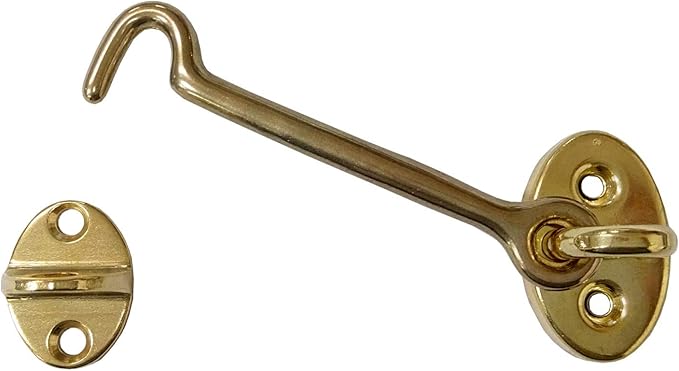 QCAA Heavier Duty Brass Door Hook Latch & Eye, 6", Vibrated Brass, Made in Taiwan, 1 Pack