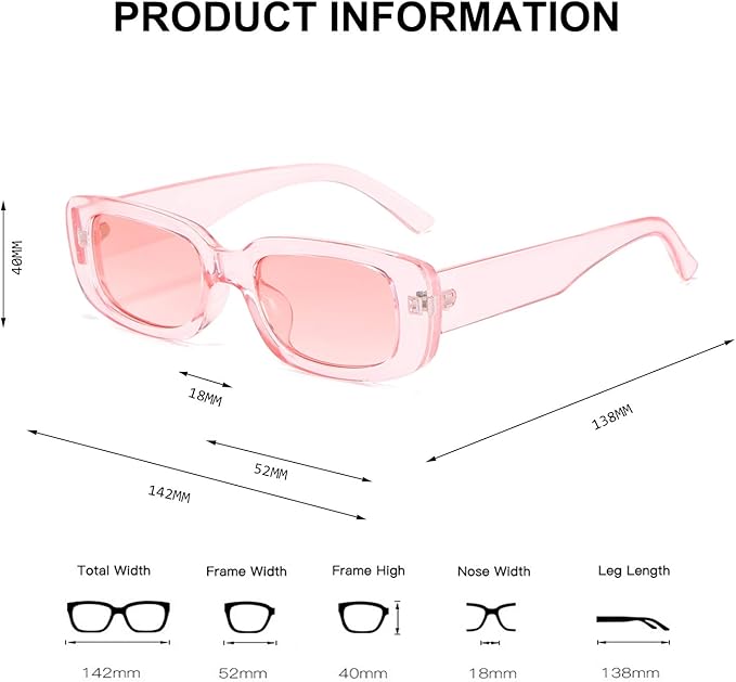 BUTABY Rectangle Sunglasses for Women Retro Driving Glasses 90’s Vintage Fashion Narrow Square Frame UV400 Protection