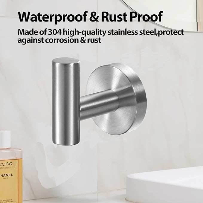 Kruodop Towel Hooks for Bathroom,6 Packs Wall Mount Towel Holder,Black Matte Wall Robe Hook,Stainless Steel Heavy Duty Door Hanger Towel Hook for Kitchen, Bedroom,Hotel,Pool,Coats - Silver