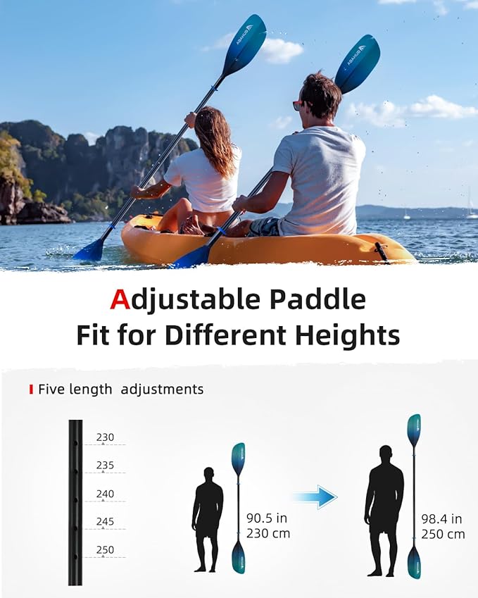 Abahub 調整可能カヤックパドル 210-230 cm/ 230-250 cm フローティングカヤックオール ボートオール カヌーオール ブラック