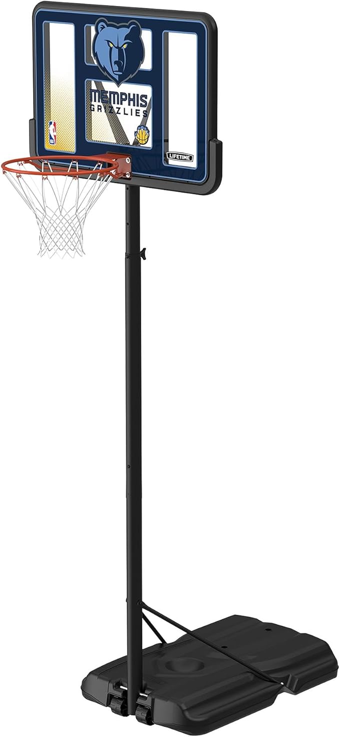 Lifetime NBA Memphis Grizzlies Portable Basketball Hoop, Adjustable Height 7.5-10 Ft, 44 Inch Shatterproof Fusion Backboard, Base with Wheels