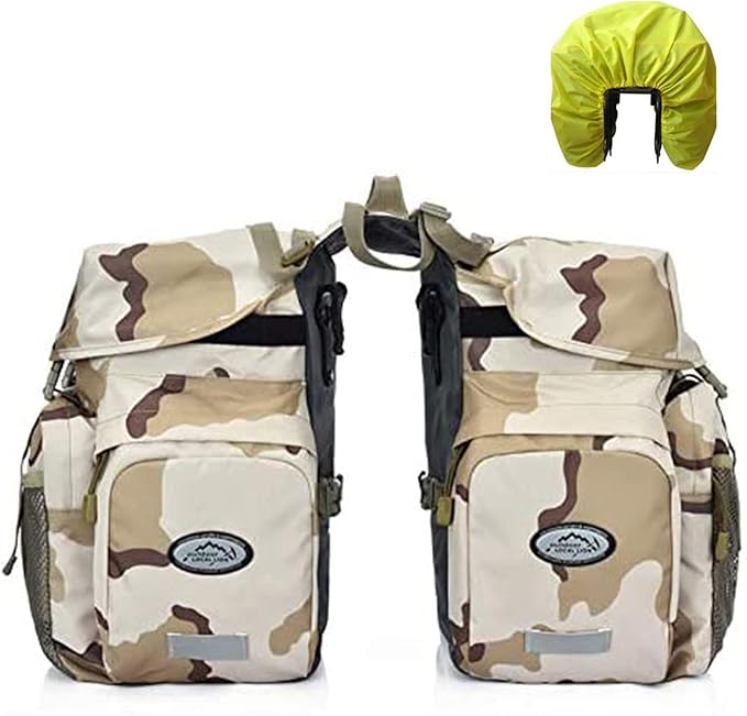 50L Panniers Bike Bags, Waterproof Bike Panniers Made of High-Density 600D Polyester for Durable Use, Bike Saddle Bag come with Reflective Trim and Rain Cover, Easy Organize in 7 inch Rack