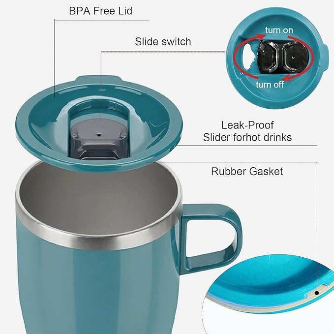 TYESO Coffee Mug,Insulated Tumbler with Lid,Vacuum Insulated Mug Double Wall Stainless Steel OfficeTumbler Cup (Blue, 17 oz)