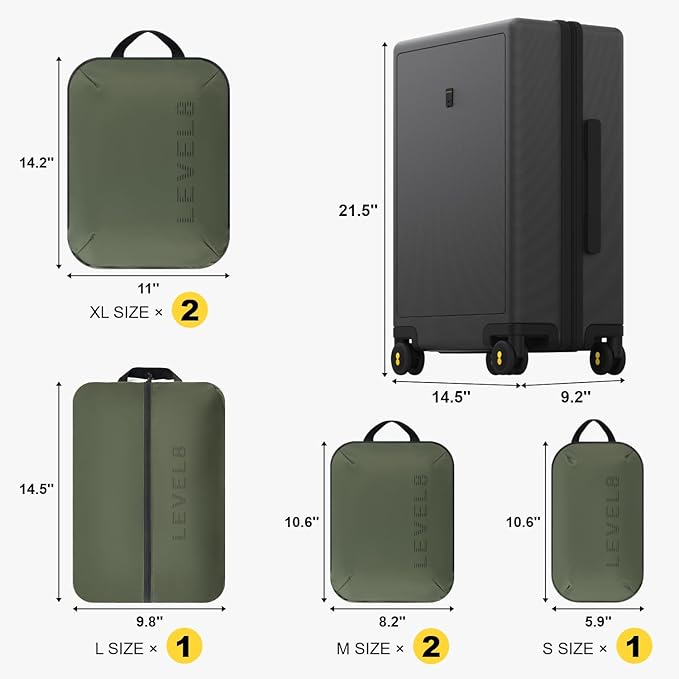 LEVEL8 機内持ち込み手荷物 航空会社承認済み、小型 機内持ち込みスーツケース 車輪付き、軽量 ハードサイド 質感のある旅行用荷物、TSA承認済み、20インチ、ダークグレー