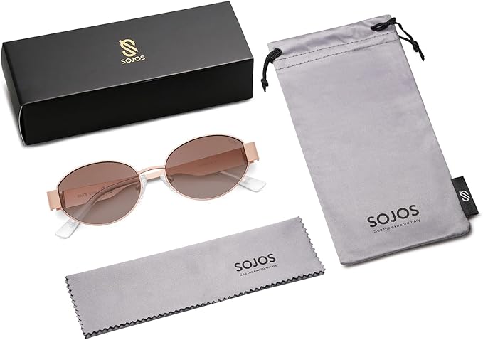 SOJOS Retro Oval Sunglasses for Women Trendy Classic Shades UV400 Protection SJ1256