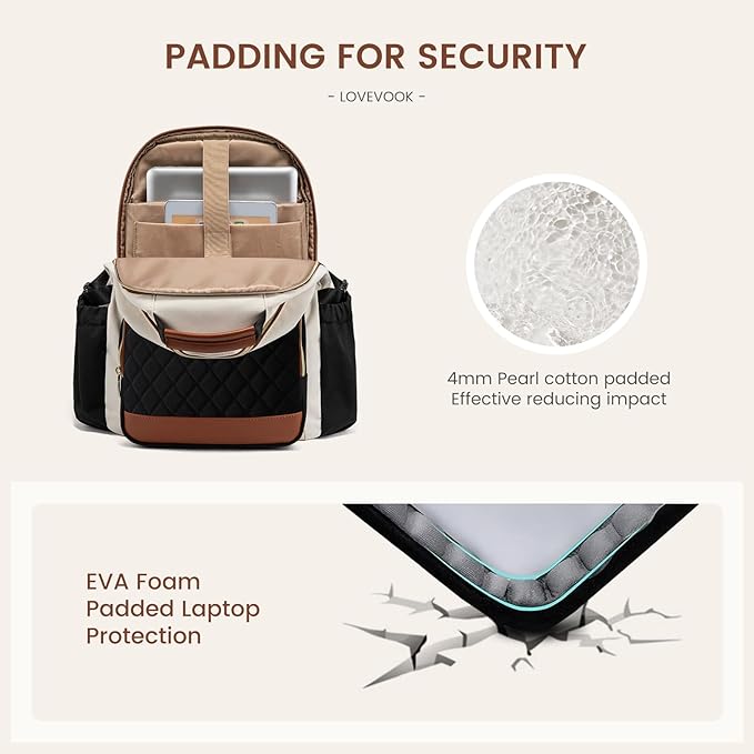 LOVEVOOK Laptop Backpack for Women with Pouch Pocket for Large Capacity Cup,18 Inch Teacher Nurse College Work Travel Backpack Purse,Waterproof Laptop Computer Bags,Grey-Black-Brown+Diamond-shaped