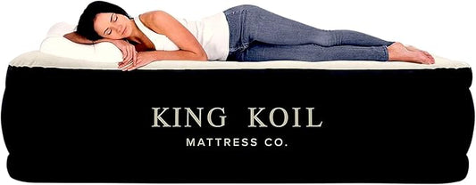 King Koil Luxury Pillow Top Plush Queen Air Mattress with Built-in High-Speed Pump Best for Home, Camping, Guests, 20" Queen Size Double Airbed Adjustable Blow Up Mattress, Waterproof, 1-Year Warranty