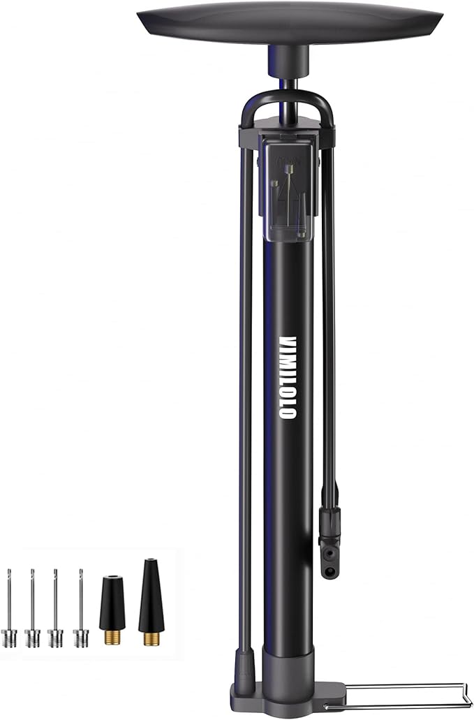 Bike Floor Pump, Bicycle Pump with Dual Presta & Schrader Valve Head, High Pressure Bicycle Tire Inflator, Portable Hand Air Pump for Road & Mountain Bikes, Strollers and Balls