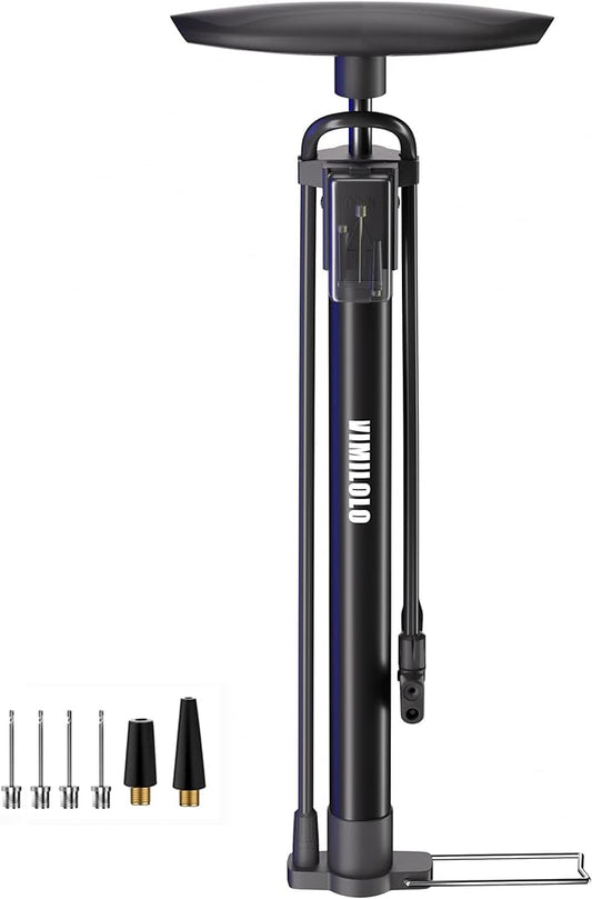 Bike Floor Pump, Bicycle Pump with Dual Presta & Schrader Valve Head, High Pressure Bicycle Tire Inflator, Portable Hand Air Pump for Road & Mountain Bikes, Strollers and Balls