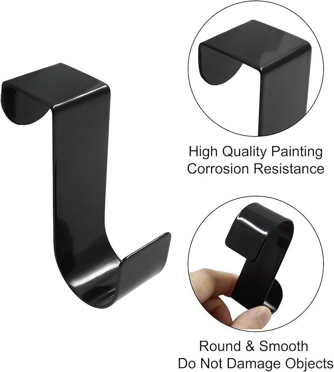 6 Pack Over The Cabinet Door Hook, Metal Single Over Door Hooks Hanger Hook for Hanging Stocking Clothes Towels (Black)
