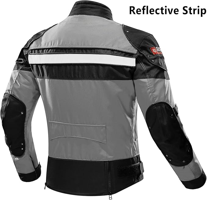 BORLENI Motorcycle Jacket Motorbike Riding Jacket Windproof Motorcycle Full Body Protective Gear CE Armor All Season Gray M