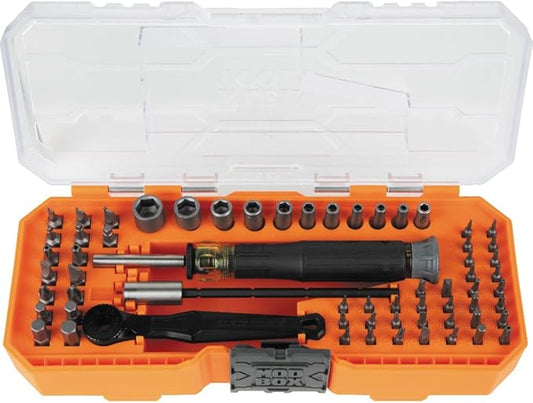 Klein Tools 32787 64ピース マイクロラチェットビット精密ドライバーセット、モジュラーケース付き、マグネット、精密、標準ビット、ナットドライバー