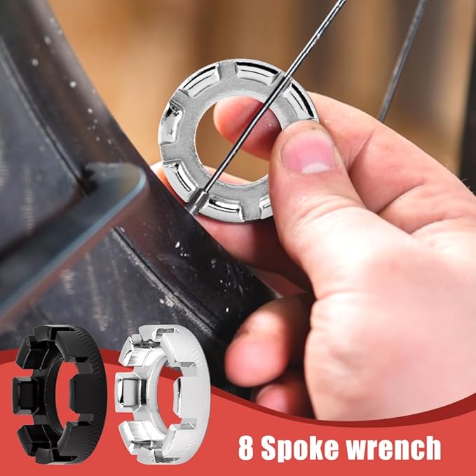 8Pcs Bicycle Spoke Wrench Bike Spoke Tool with 2 Bicycle Tire Levers, Bicycle Spoke Wrench Tools, Bicycle Rim Truing Tool Set, Cycling Pocket Tools for Bicycle Repair