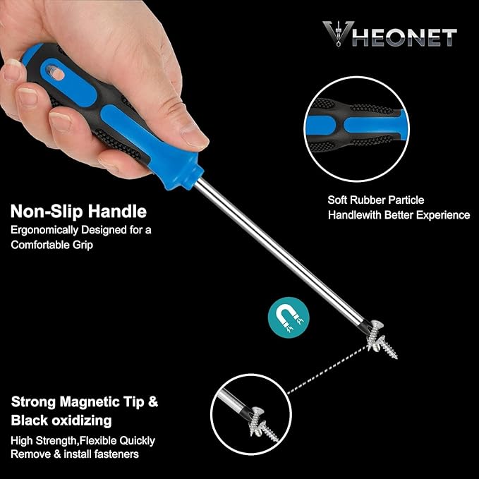 Screwdriver Set : 6-Piece Magnetic Screwdriver Set with 4-in-1 Keychain Tool | Includes Phillips & Flat Head | Non-Slip Grip for DIY & Home Repair | Practical Gift (Blue & Black)