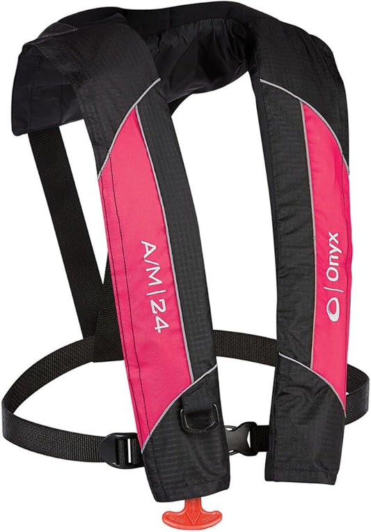 Onyx A/M-24 自動/手動膨張式ライフジャケット、米国沿岸警備隊承認済み、薄型、コンパクトデザイン、手動膨張切り替えオプション