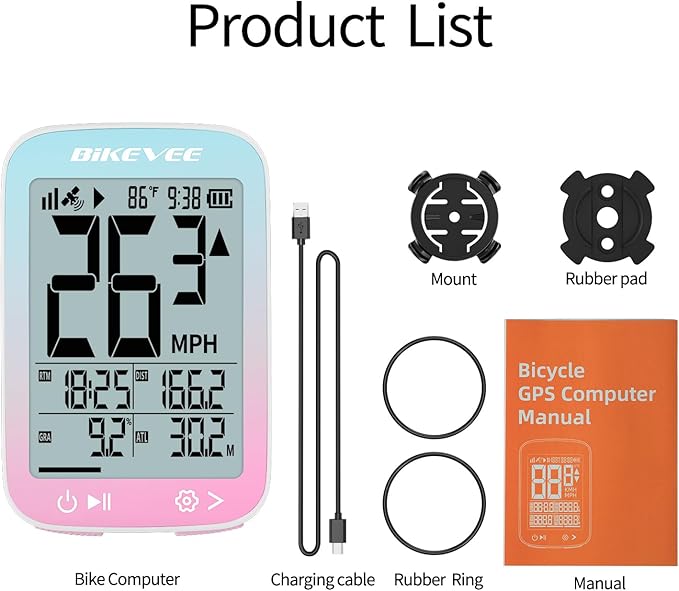 GPS Bike Computer Wireless Cycling Computer with Auto Backlight, Bicycle Speedometer Odometer, Waterproof GPS Speed Tracker for Road Mountain Bikes