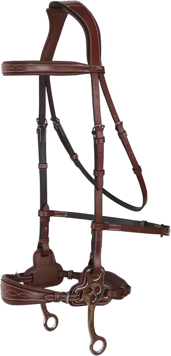 Exion Nova Hackamore Bridle – Anatomical Bitless Horse Bridle with Rubber Reins – Padded Anti-Pressure Crownpiece – Vegetable-Tanned Leather Bitless Bridle for Jumping & Training