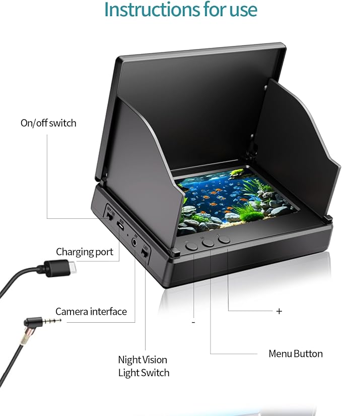 Fishing Camera with Infrared Night Vision Light,220° Wide Angle Monitoring of Fish，Portable Fish Finder with 100ft Cable, 4.3 Inch LCD and Upgraded HD Lens for Ice Lake Boat Kayak Fishing