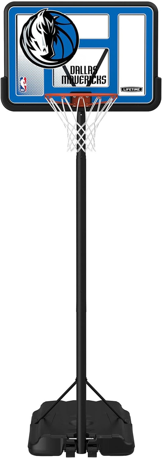 Lifetime NBA Dallas Mavericks Portable Basketball Hoop, Adjustable Height 7.5-10 Ft, 44 Inch Shatterproof Fusion Backboard, Base with Wheels