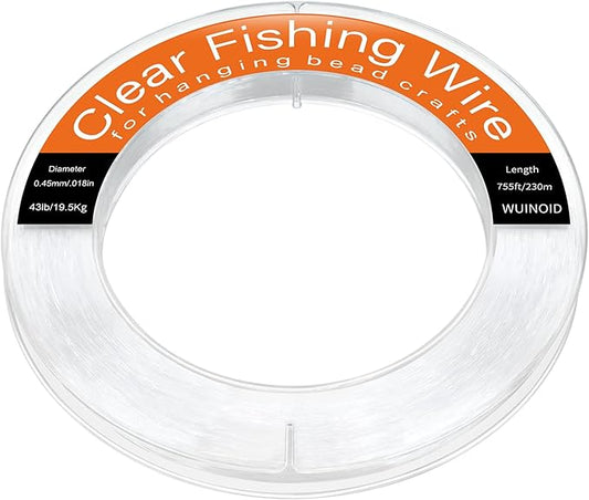 Clear Fishing Line Wire 755 ft, Invisible Monofilament Fishing Line Wire, Nylon String for Hanging Balloons Garland Crafts Picture Decorations, Clear String Threads Cords WUINOID