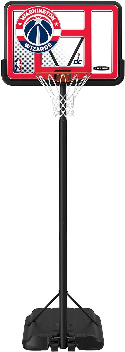 Lifetime NBA Washington Wizards Portable Basketball Hoop, Adjustable Height 7.5-10 Ft, 44 Inch Shatterproof Fusion Backboard, Base with Wheels