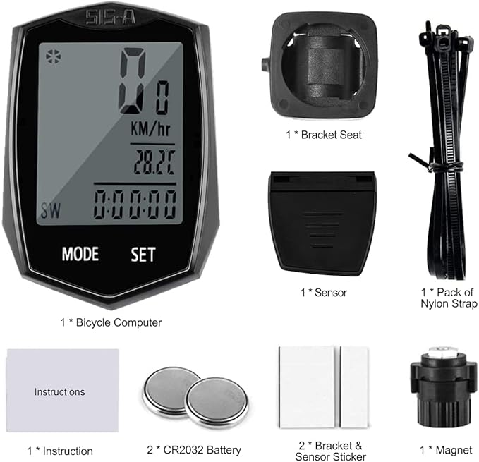 SEISSO Bike Computer Speedometer, Wireless Waterproof Cycling Odometer, Smart Sensor, Auto Wake-up, Multi-Function Bicycle Speed Tracker with LCD Backlight Display