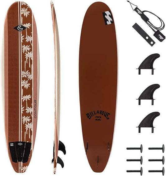 Billabong x CONTOUR SURF 7ft/8ft Soft Top Foam Surfboard for Beginner Adults and Kids Lightweight Shortboard for Surfing Durable, Stable, and Easy to Ride for All Levels Surfers