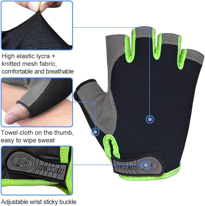 HuwaiH Bike Gloves for Men/Women, Cycling Gloves with Anti-Slip Shock-Absorbing Pad Half Finger Biking Bicycle Gloves