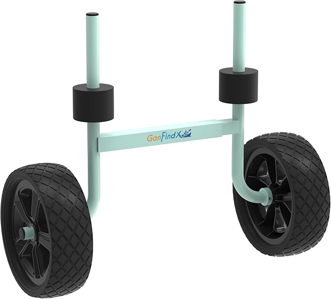 GanFindX Heavy Duty Kayak Cart Adjustable Foldable Kayak Trolley with Solid Foam Wheels Portable Kayak Transport Cart Tie Down Straps Included Adjustable Width Light Green