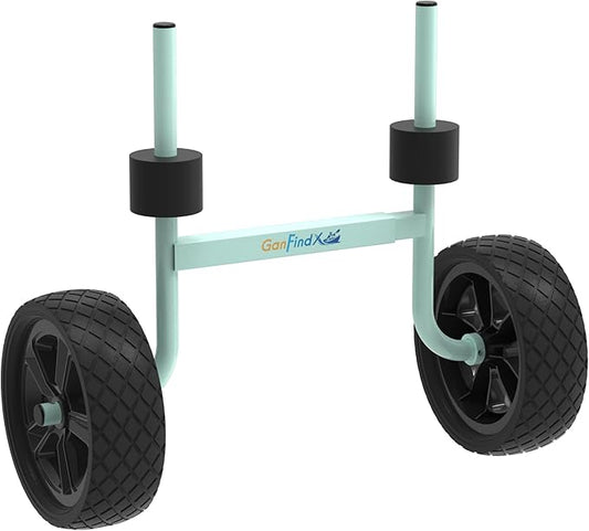 GanFindX Heavy Duty Kayak Cart Adjustable Foldable Kayak Trolley with Solid Foam Wheels Portable Kayak Transport Cart Tie Down Straps Included Adjustable Width Light Green