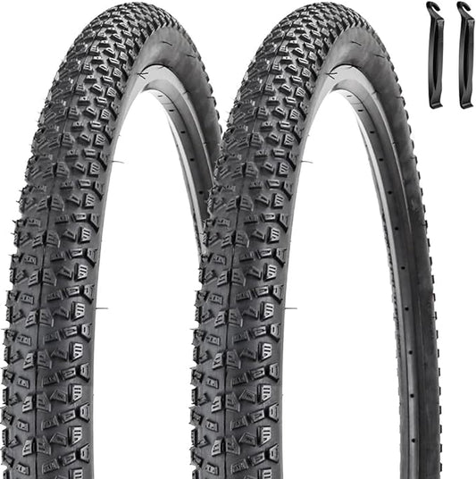 2 Pack Bike Tire 24 26 27.5 X 1.95 27.5 29 X 2.125 Inch Folding Replacement Bike Tire with Tire Levers Foldable Bead Wire Bicycle Tire for Mountain Bike