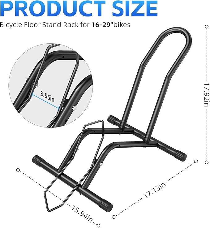 Bike Floor Stand Indoor Bike Stand for Garage/Home,Adjustable Bicycle Parking Stand Fit for 16"-29" Wheel Mini/Mountain/Road Bikes Heavy Duty Metal